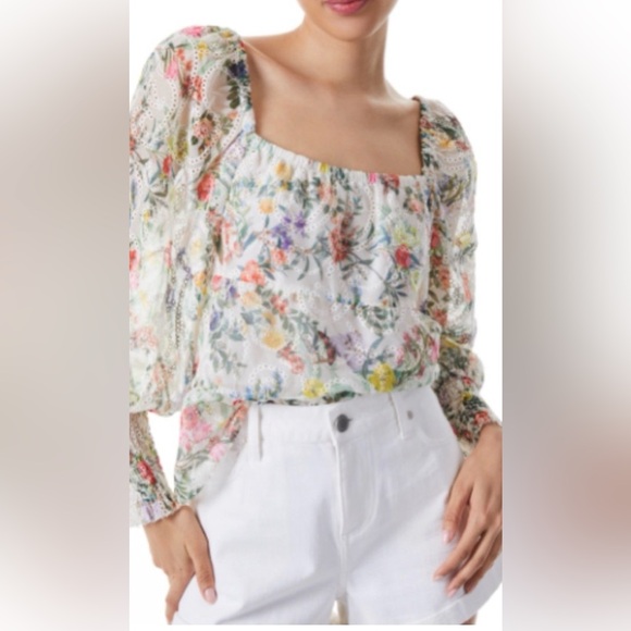 Alice + Olivia Tops - Alice + Olivia Rowa Floral Eyelet Top Size Medium